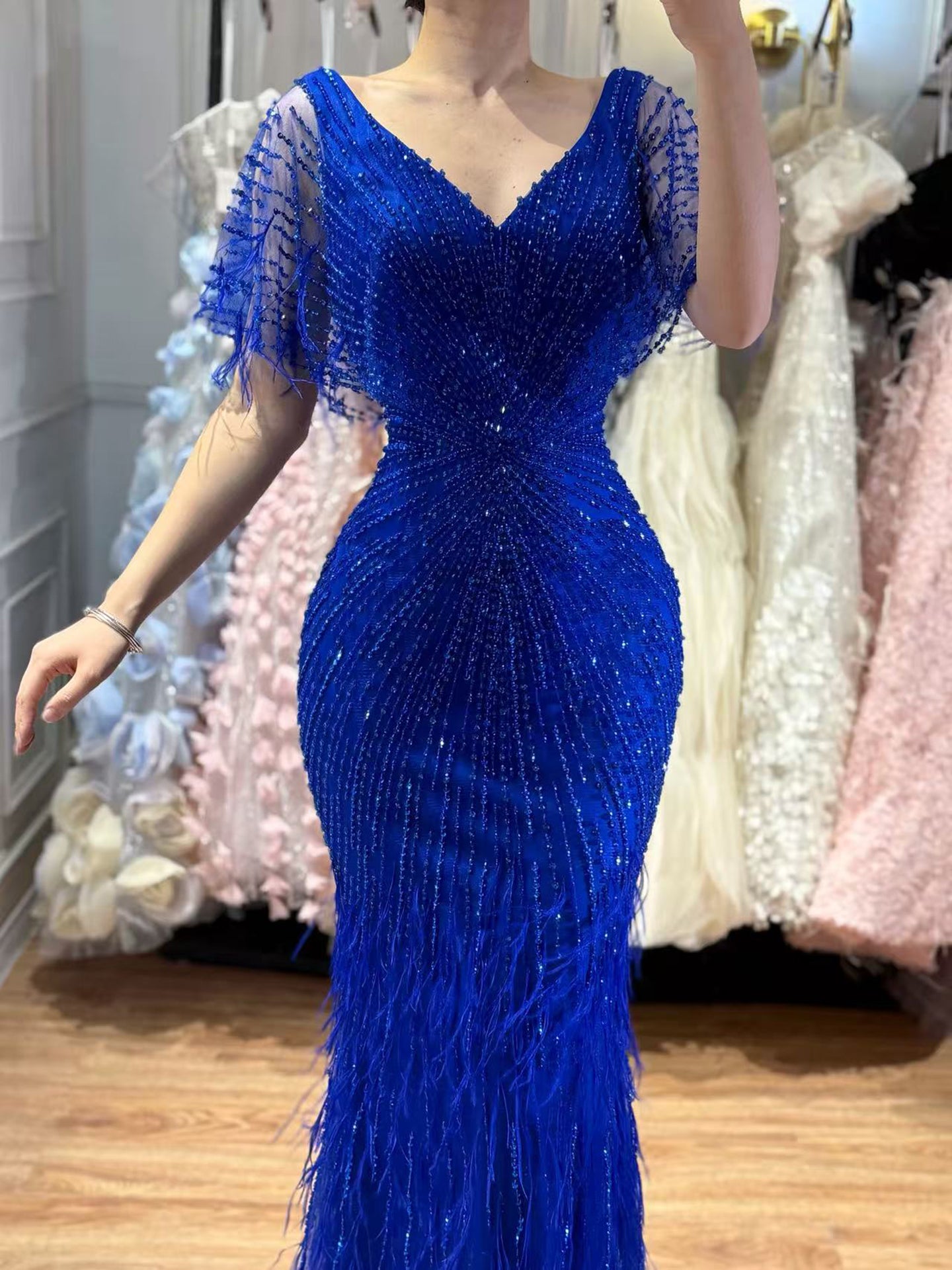 Dubai Feathers Brown Mermaid Evening Dresses LA71323