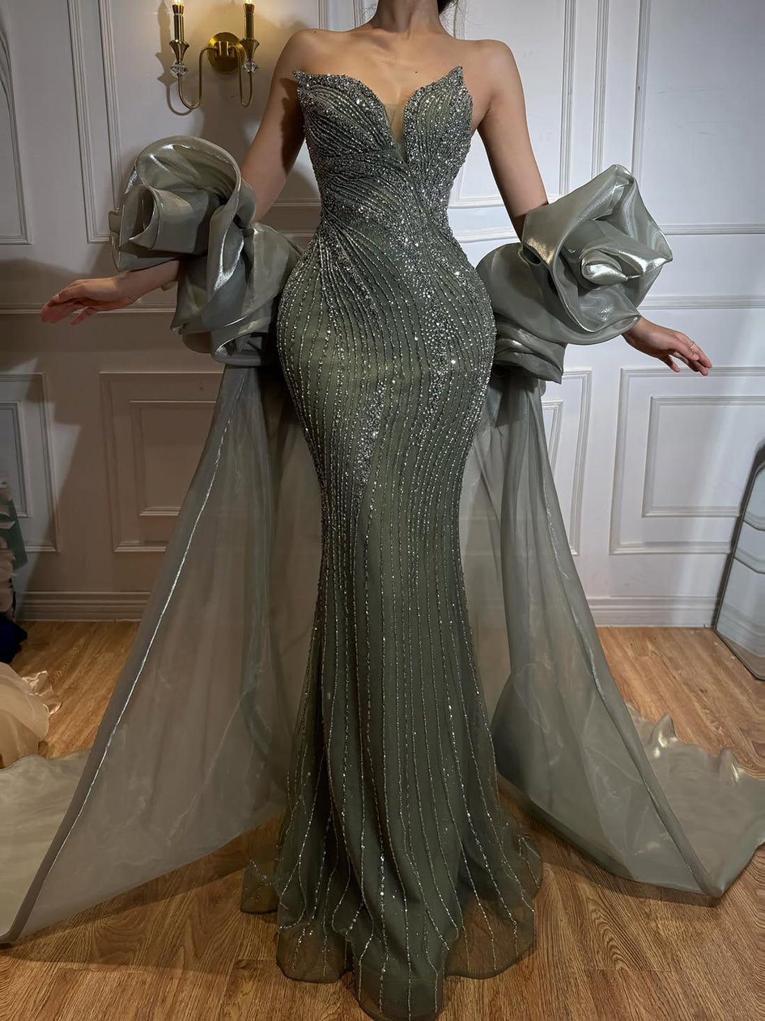 Luxury Red Mermaid Evening Dress with Cape LA72896