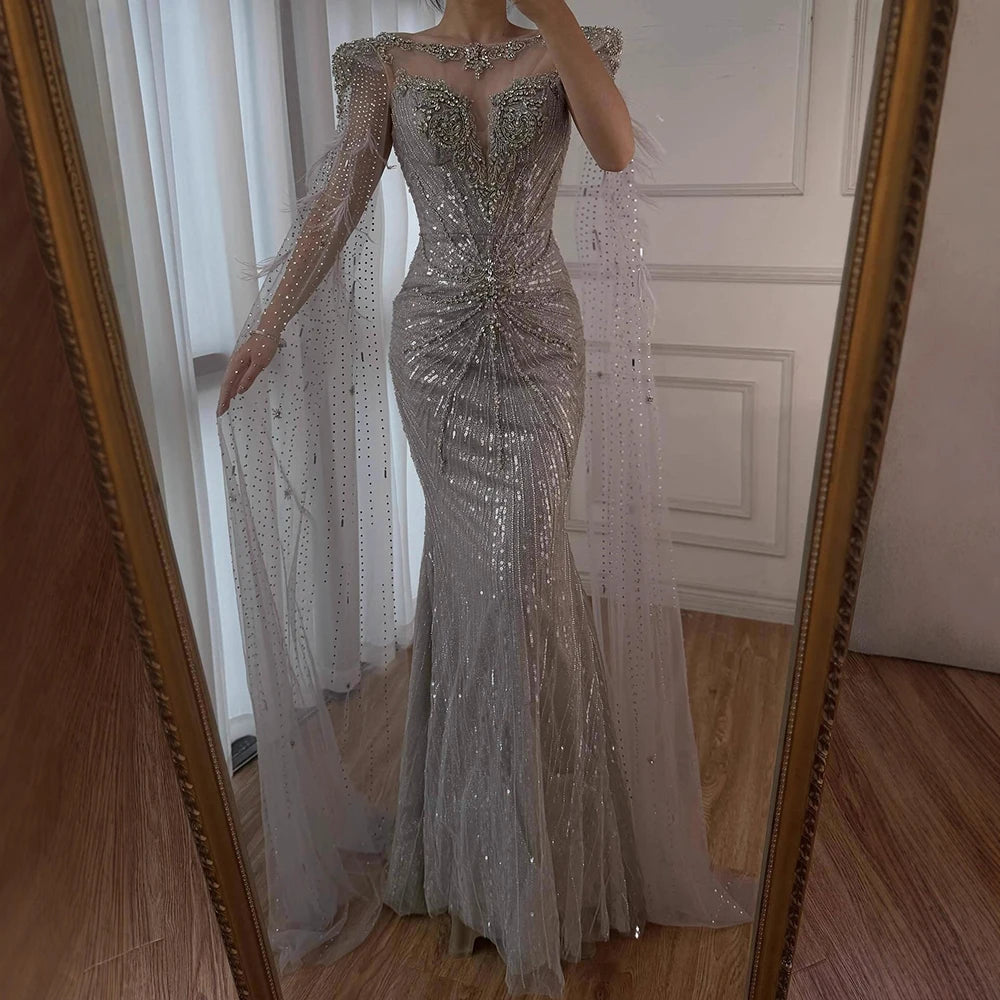 Luxury Pink Beaded Mermaid Evening Dress with Cape LA73106