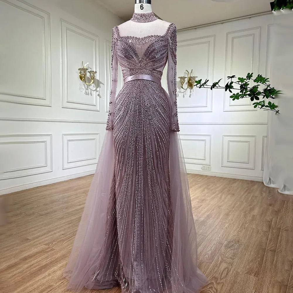 Luxury Nude Muslim Beaded Tassel Mermaid Evening Wedding Party Dresses LA71533