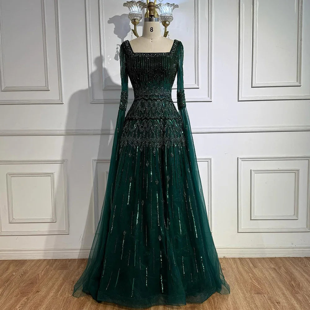 Caramel A-Line Evening Dress with Beaded Cape Sleeves LA73089