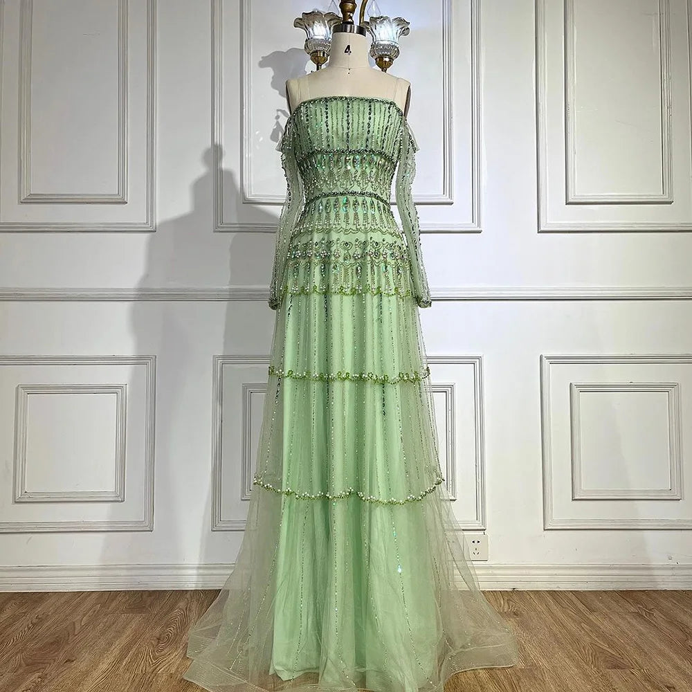 Luxury Sage Green Beaded Mermaid Evening Dress LA72350