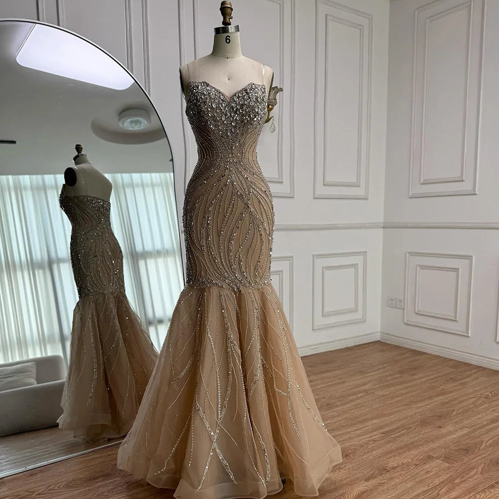 Luxury Pink Beaded Strapless Mermaid Evening Dress LA73124