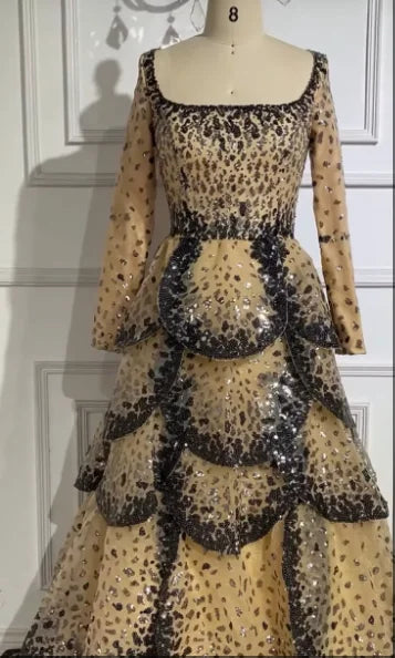 Designer Sparkly Sequin Tiered Ruffles Ball Gown Evening Dress LA72505