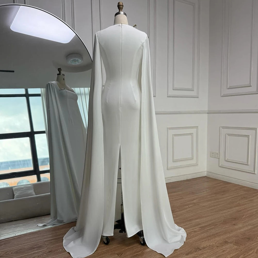 Elegant Blue Mermaid Evening Dress with Cape Sleeves LA72200