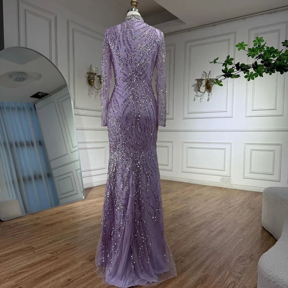 Luxury Silver Nude Beaded Mermaid Evening Dress LA73083