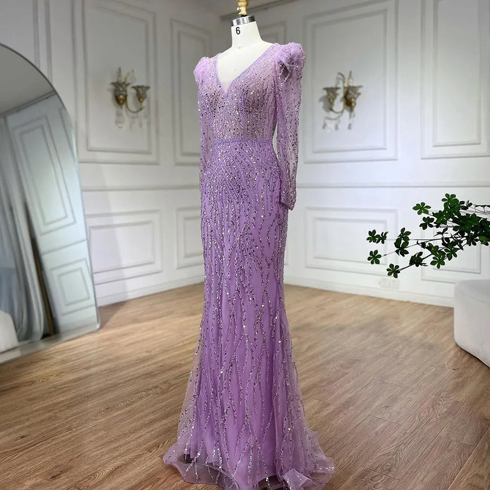 Luxury Blue Arabic Mermaid Beaded Evening Dress LA71931