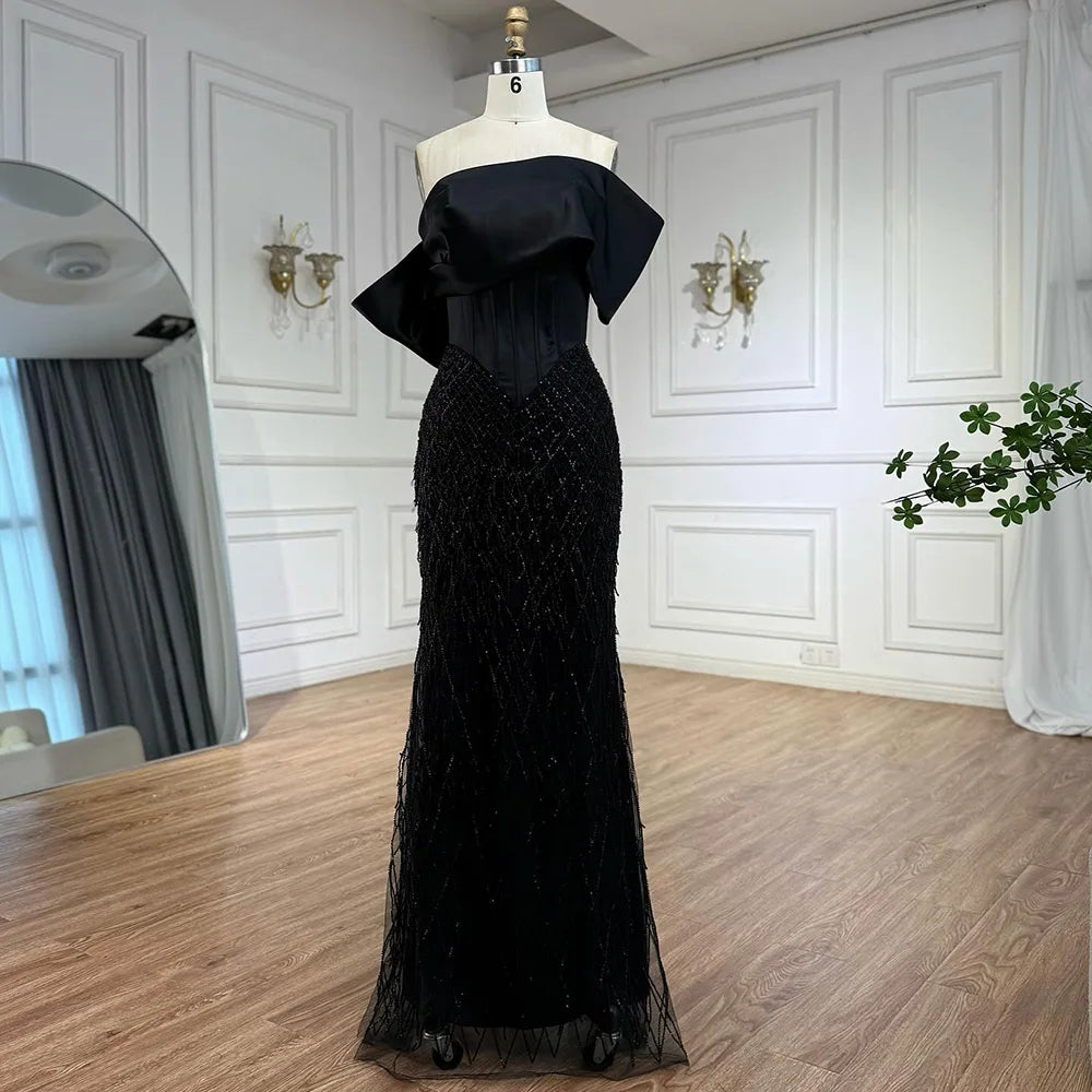 Sage Green Off Shoulder Tassel Beaded Mermaid Evening Dress LA73037