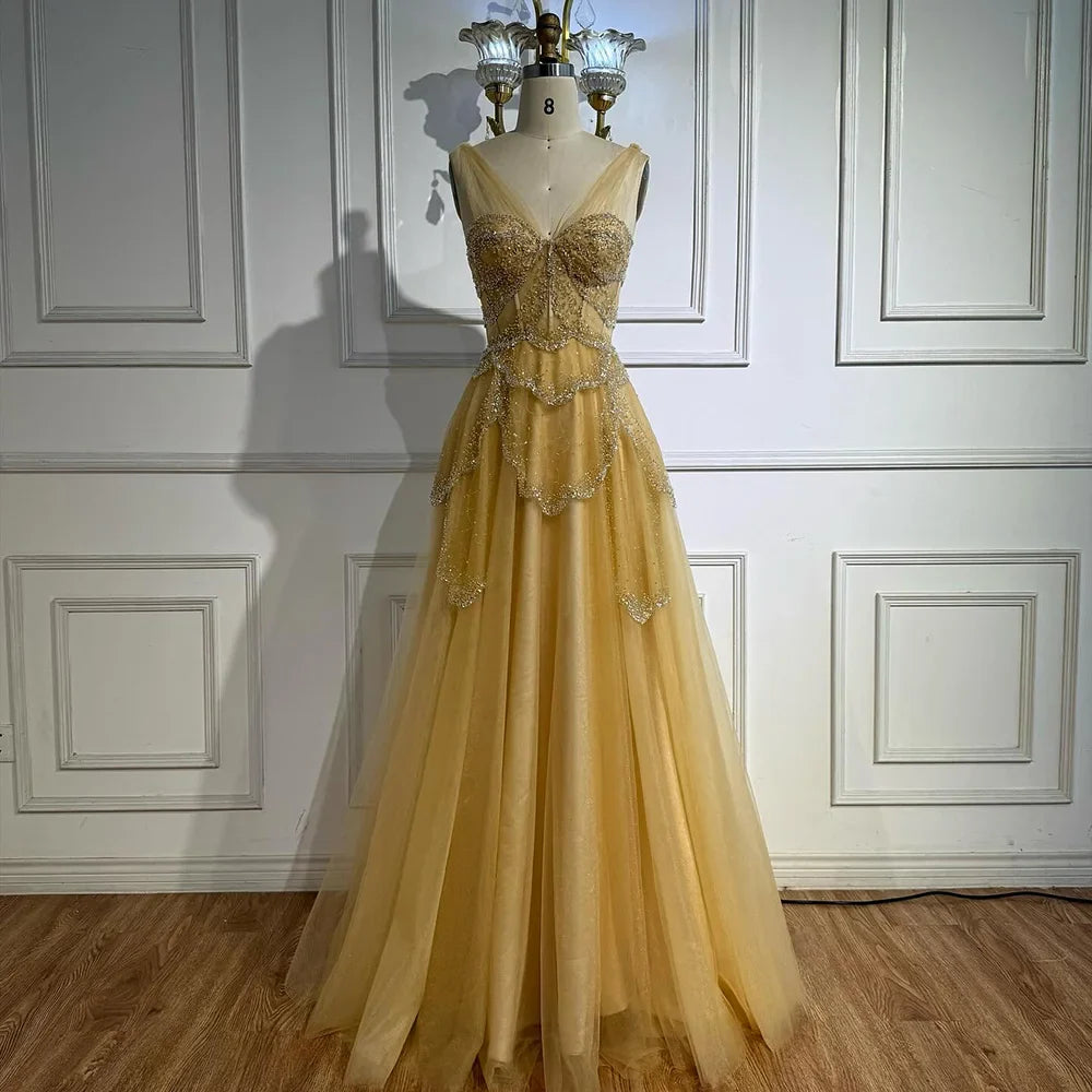 Luxury Sage Green Beaded A-Line Off Shoulder Evening Dress LA72605