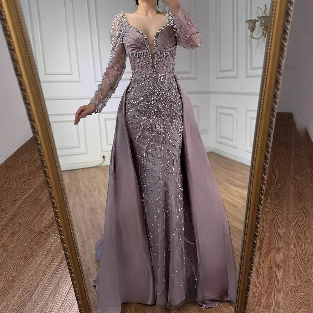 Luxury Muslin Blue hijab Evening Dress With Long Sleeves LA72963