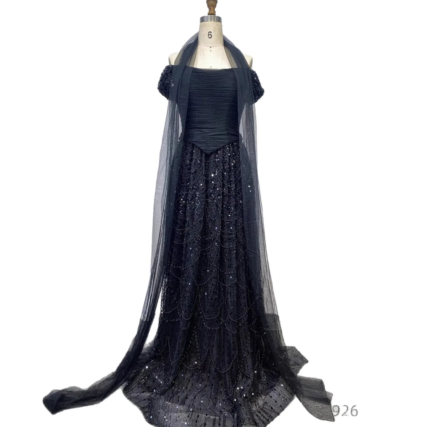 Luxury Arabic Pink Pearls Evening Dress With Cape LA72922