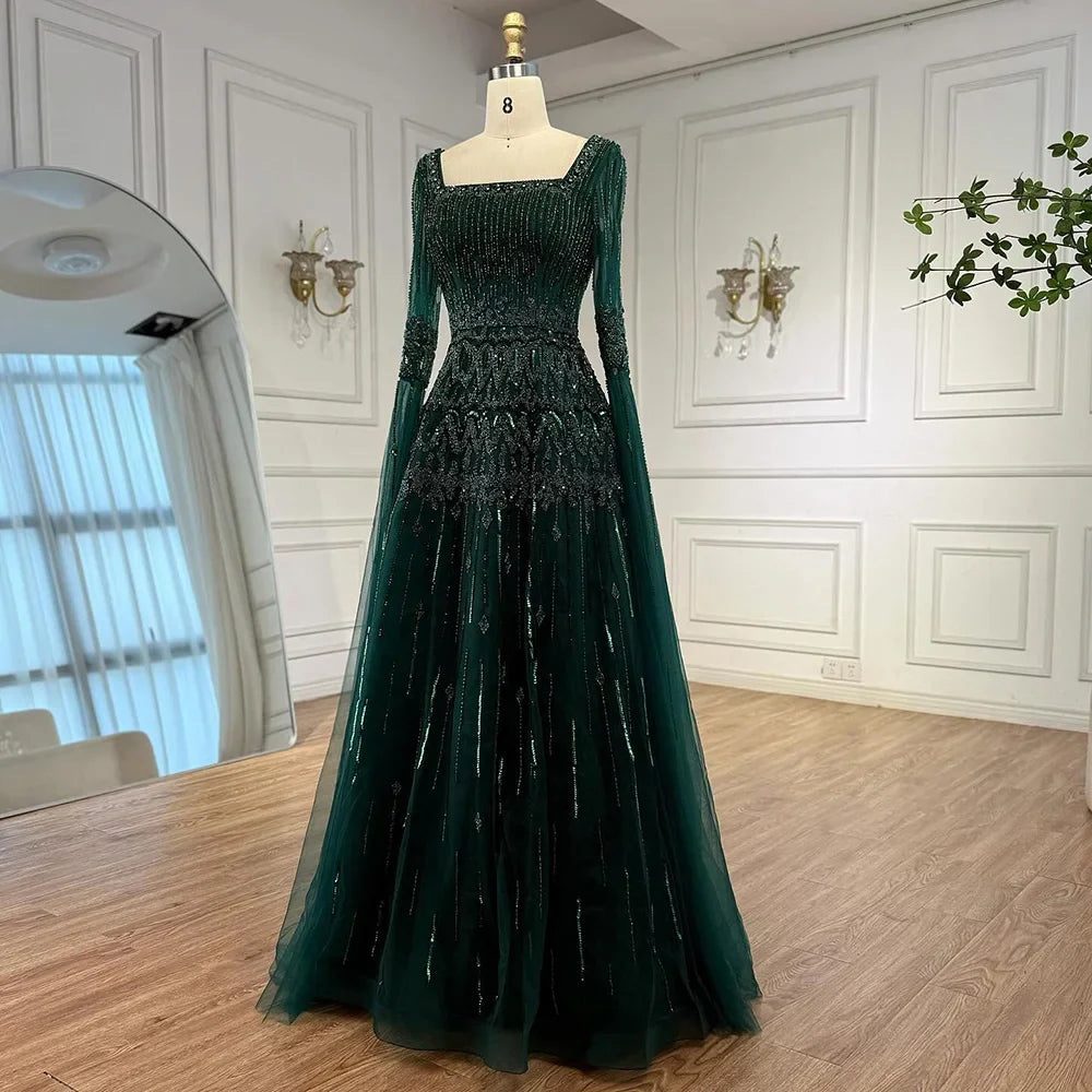 Caramel A-Line Evening Dress with Beaded Cape Sleeves LA73089