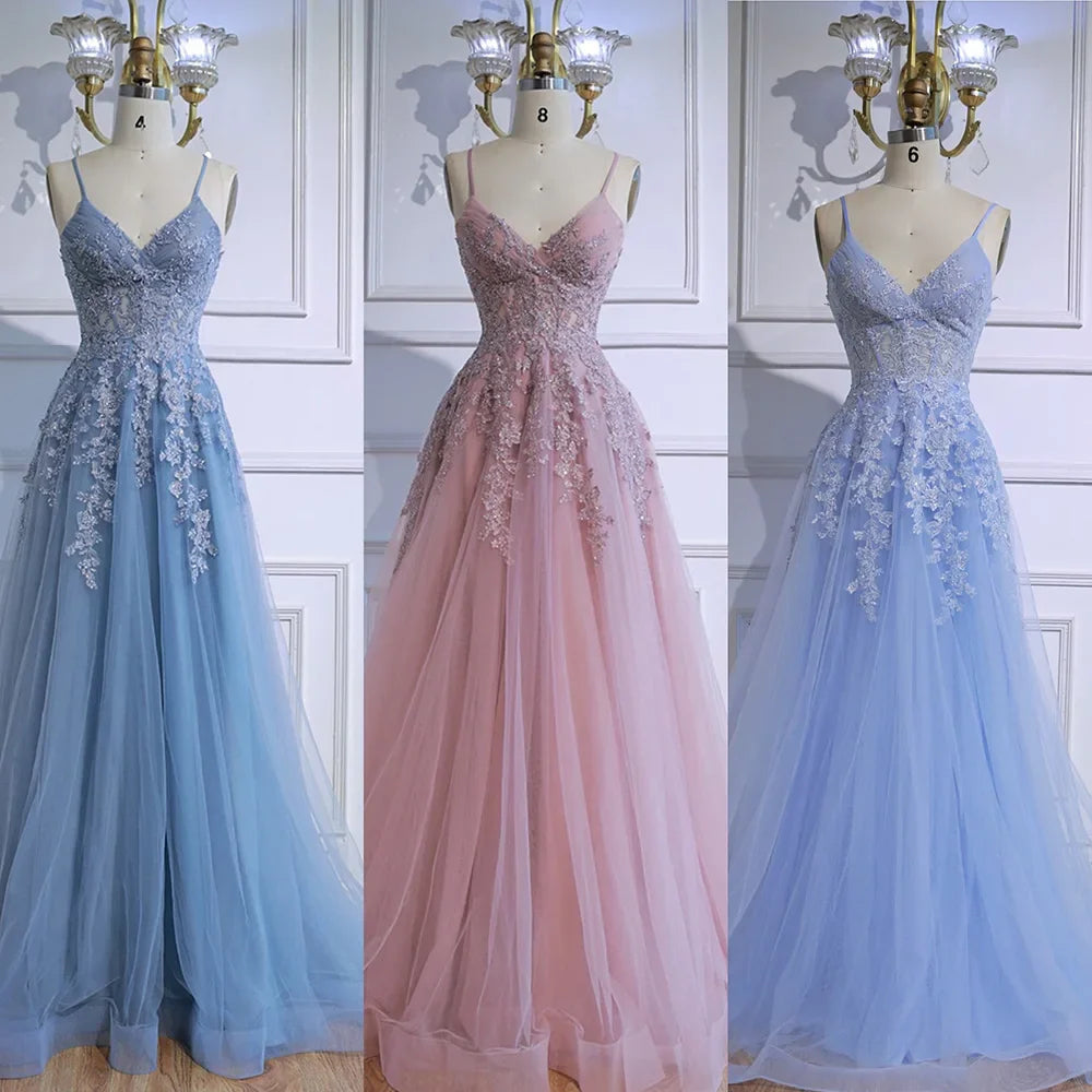 Luxury Pink Tulle A Line Prom Dress with Appliques LA73009