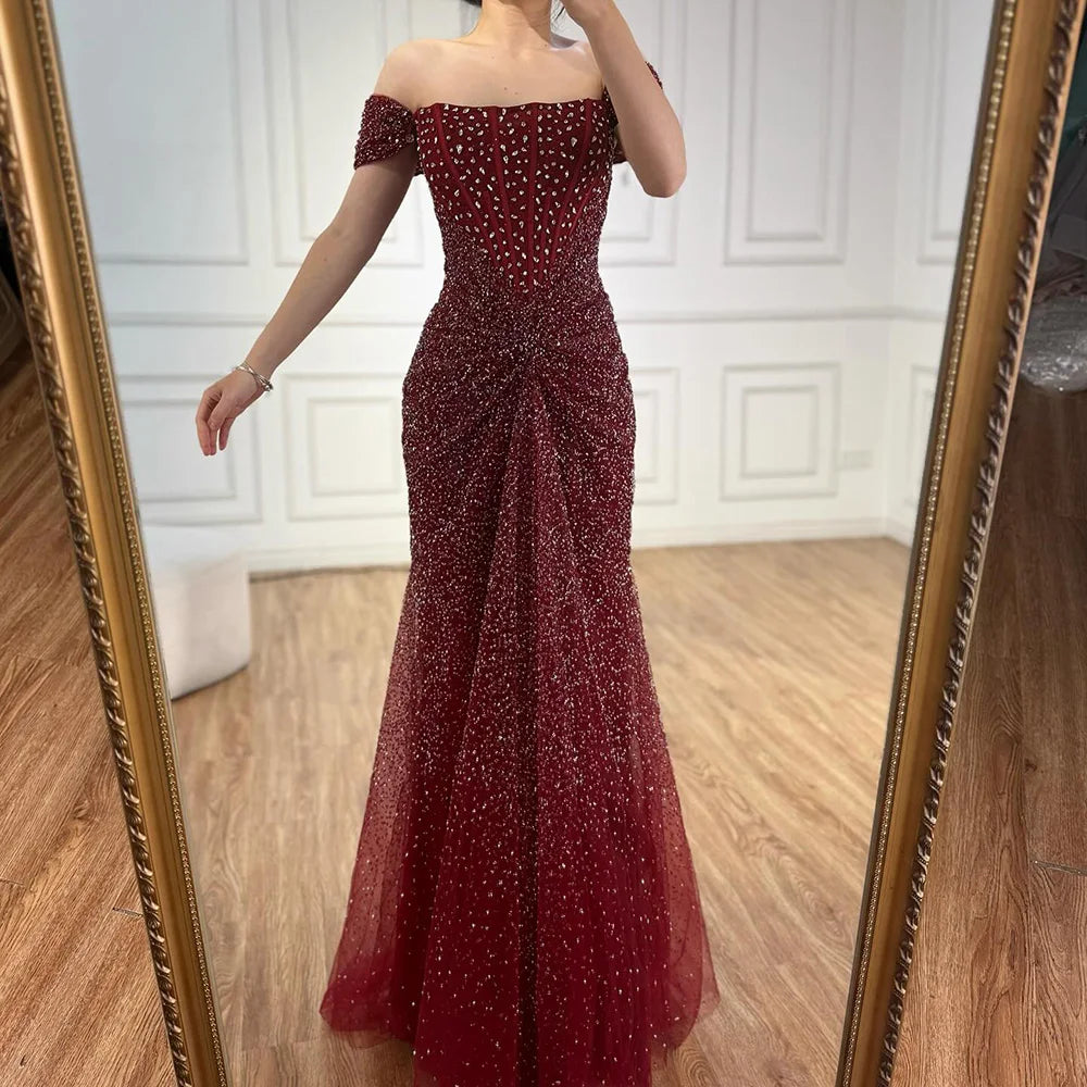Luxury Designer Beaded Mermaid Evening Dresses Elegant Formal Gown LA72905