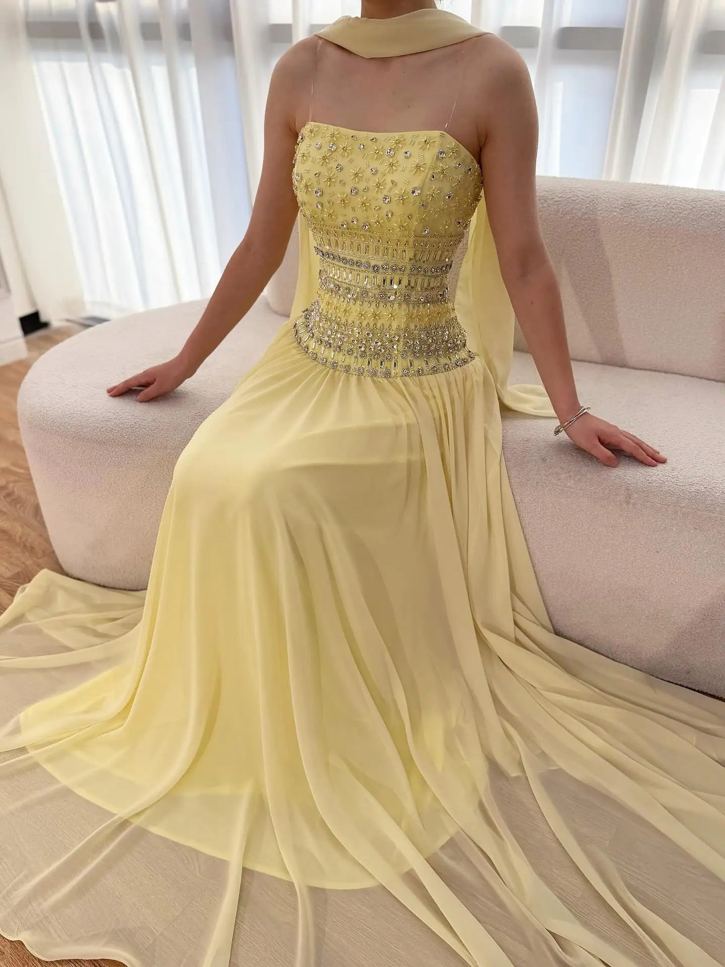 Lilac Beaded A Line Arabic Evening Dress LA73044