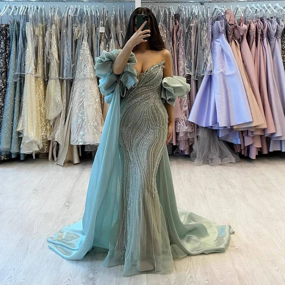 Luxury Red Strapless Mermaid Evening Dress with Cape LA72896
