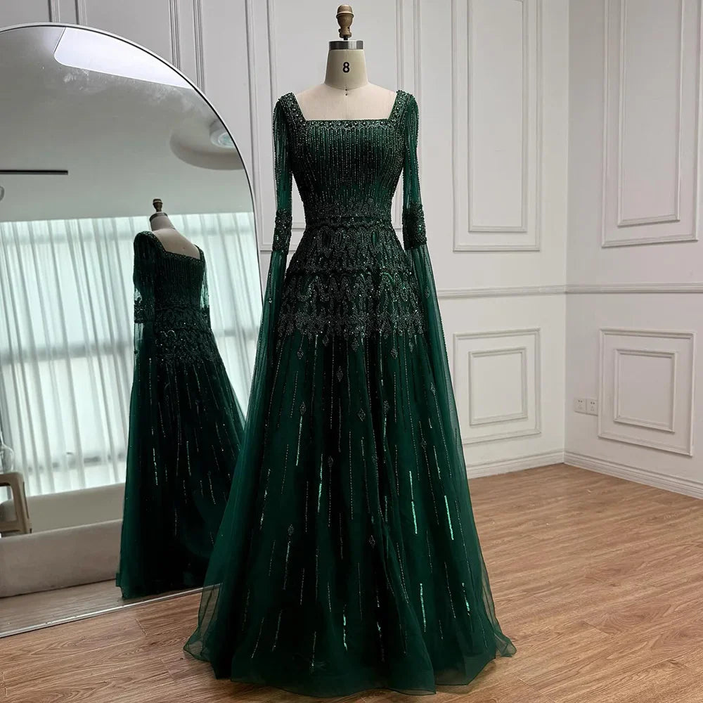 Caramel A-Line Evening Dress with Beaded Cape Sleeves LA73089
