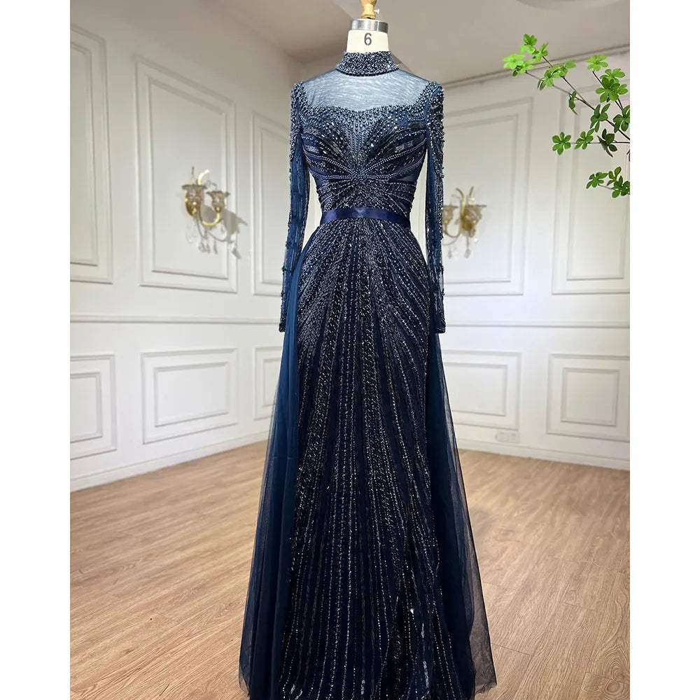 Luxury Nude Muslim Beaded Tassel Mermaid Evening Wedding Party Dresses LA71533