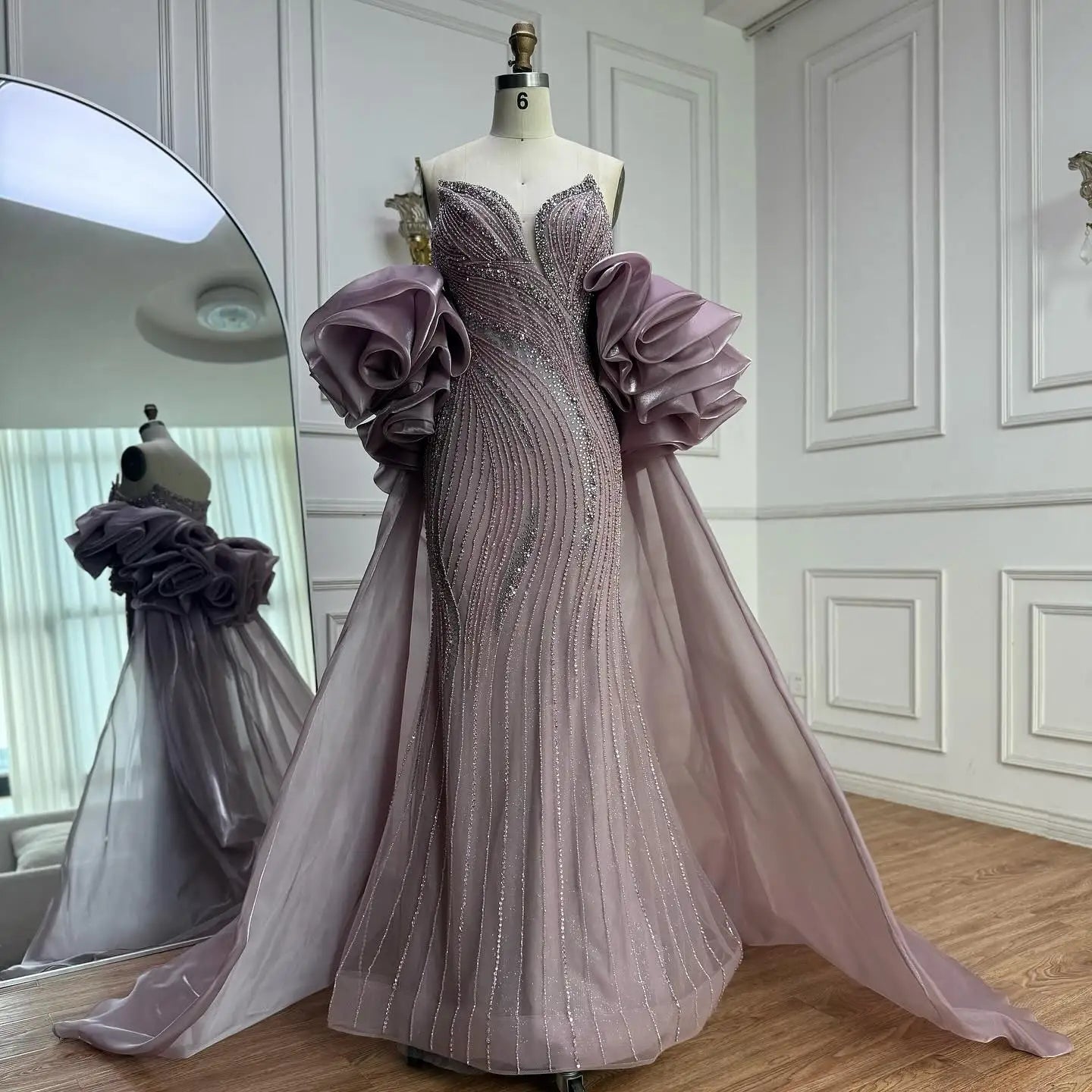 Luxury Red Mermaid Evening Dress with Cape LA72896