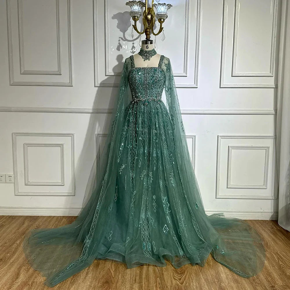 Luxury Nude A-Line Crystal Beaded Arabic Evening Dress LA72764
