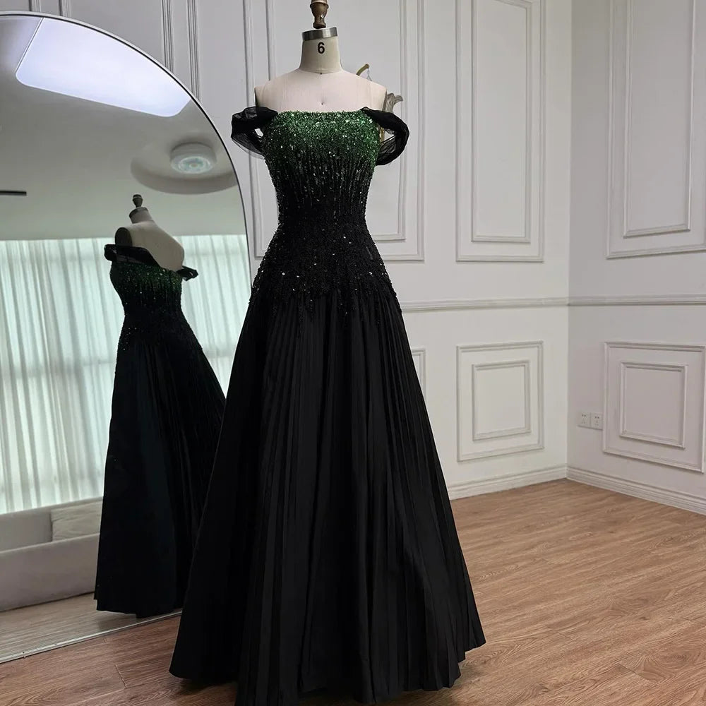 Luxury Beaded Black Green Strapless Dubai Evening Dress for Party LA72406