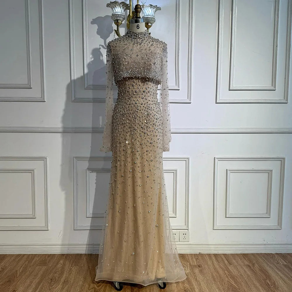Luxury Turquoise Beaded Mermaid Evening Dress with Detachable Top LA73095