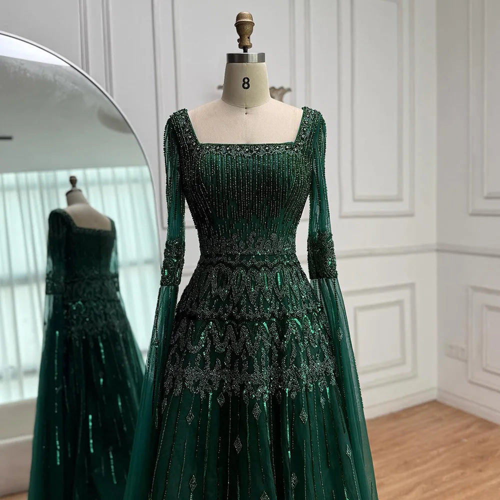 Caramel A-Line Evening Dress with Beaded Cape Sleeves LA73089