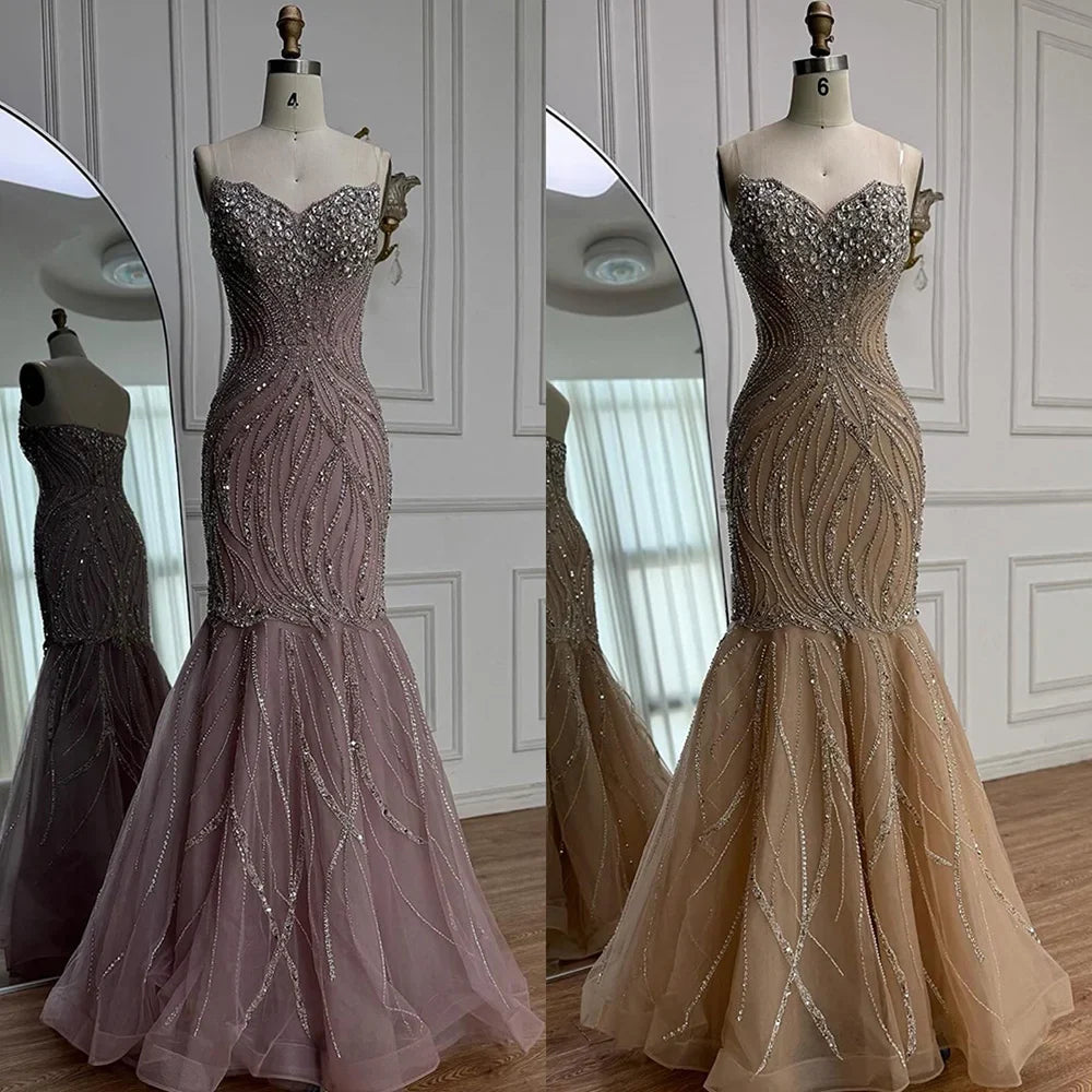 Luxury Pink Beaded Strapless Mermaid Evening Dress LA73124