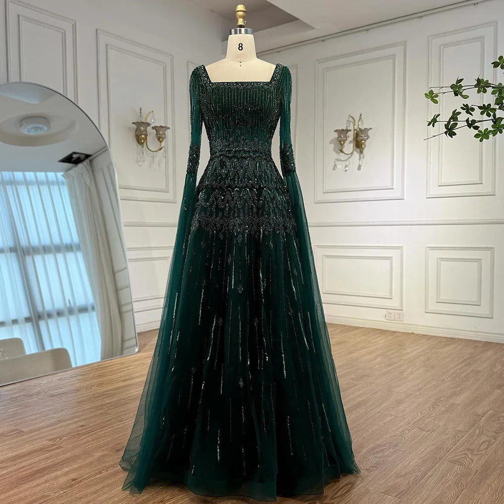 Caramel A-Line Evening Dress with Beaded Cape Sleeves LA73089