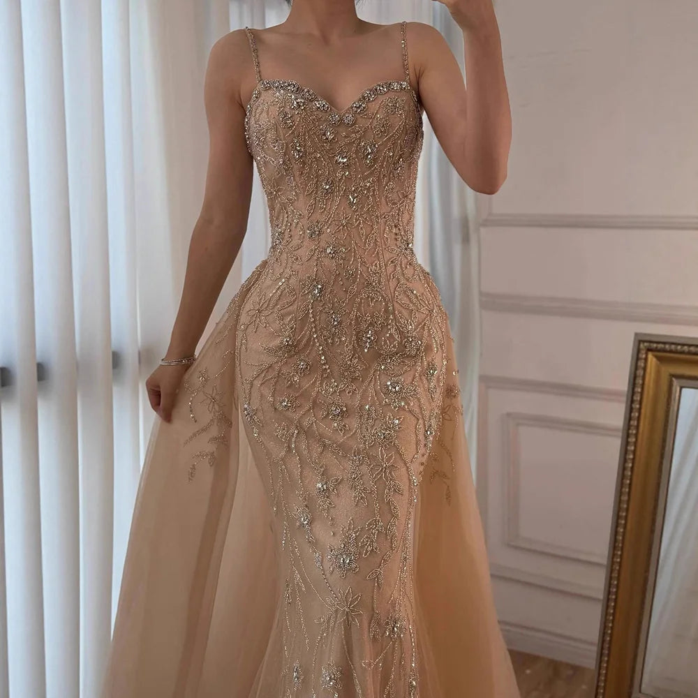 Luxury Nude Beaded Evening Dress with Overskirt 2025 LA73121