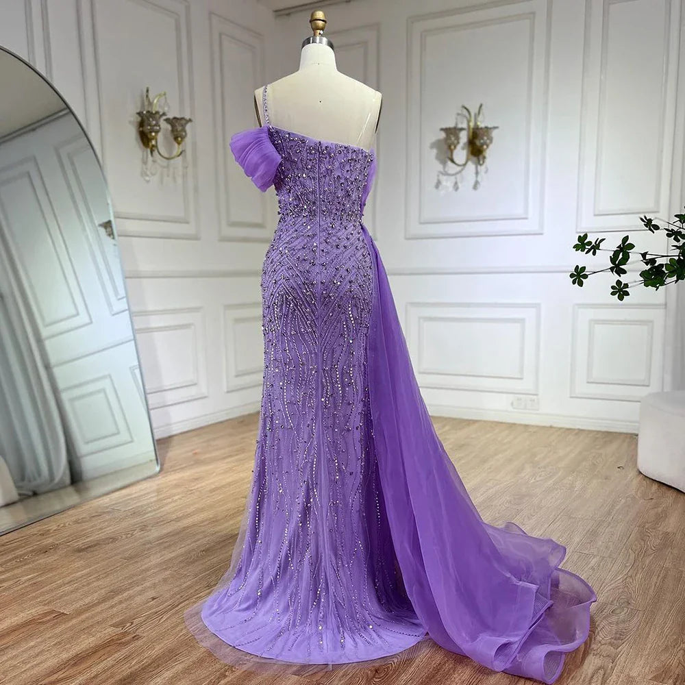 Luxury One Shoulder Blue Evening Dress with Overskirt LA72244A