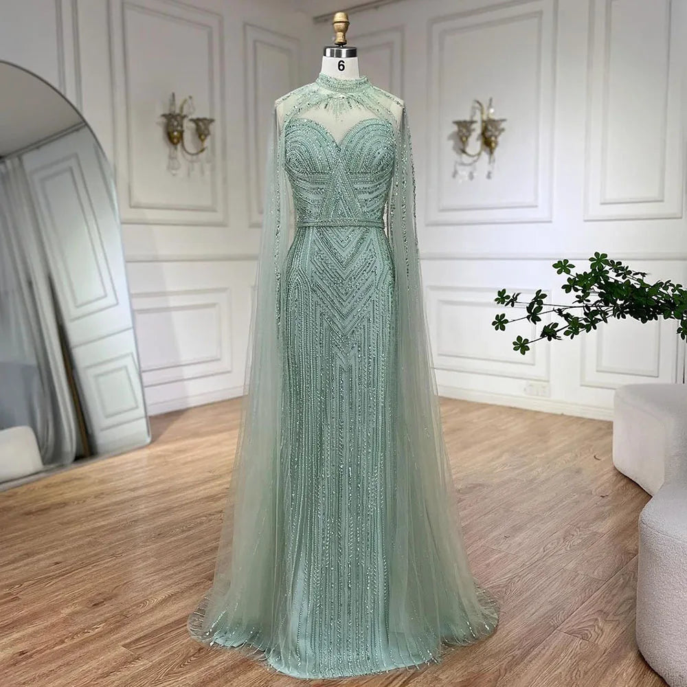 Luxury Nude Mermaid Evening Dress with Cape Sleeve LA72233A