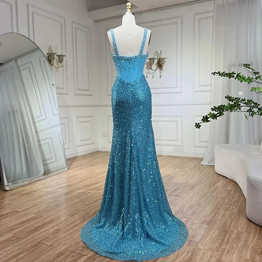 Luxury Dubai Beige Mermaid Floor Length Evening Gowns LA72163