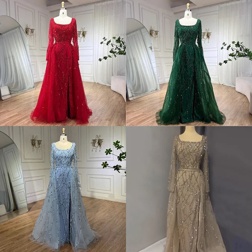 Dubai Luxury Beaded Mermaid Evening Dress With Long Sleeves LA70765L