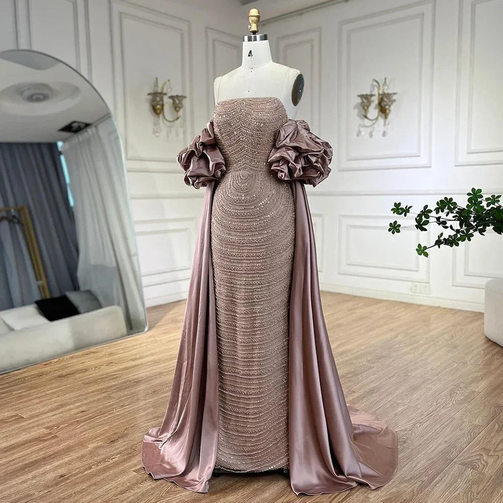 Luxury Arabic Dusty Rose Evening Dresses with Cape LA72543