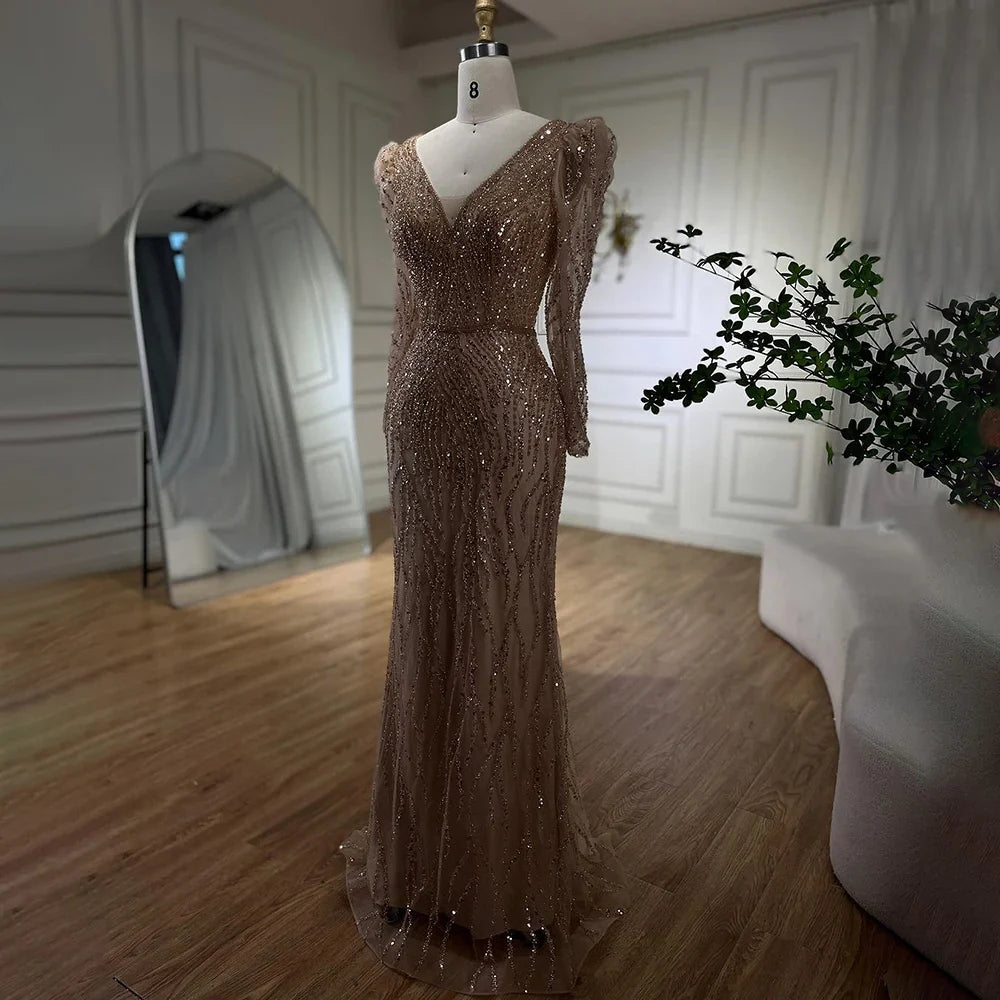 Luxury Blue Arabic Mermaid Beaded Evening Dress LA71931
