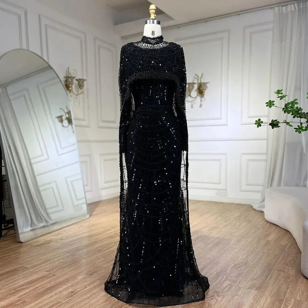Serene Hill Muslim Nude Mermaid Long Cape Dubai Arabia Luxury Evening Dresses Gowns for Women Wedding Party 2024 LA72032