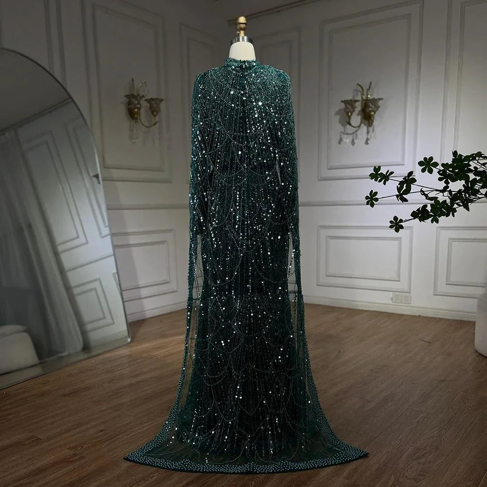 Serene Hill Muslim Nude Mermaid Long Cape Dubai Arabia Luxury Evening Dresses Gowns for Women Wedding Party 2024 LA72032