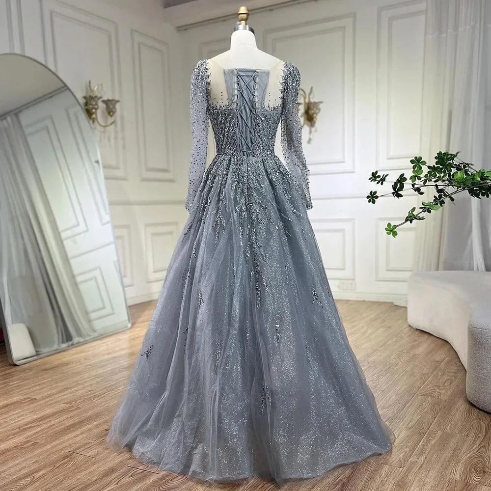 Luxury Pink Long Sleeves Dubai Evening Dresses Gowns For Party LA71915
