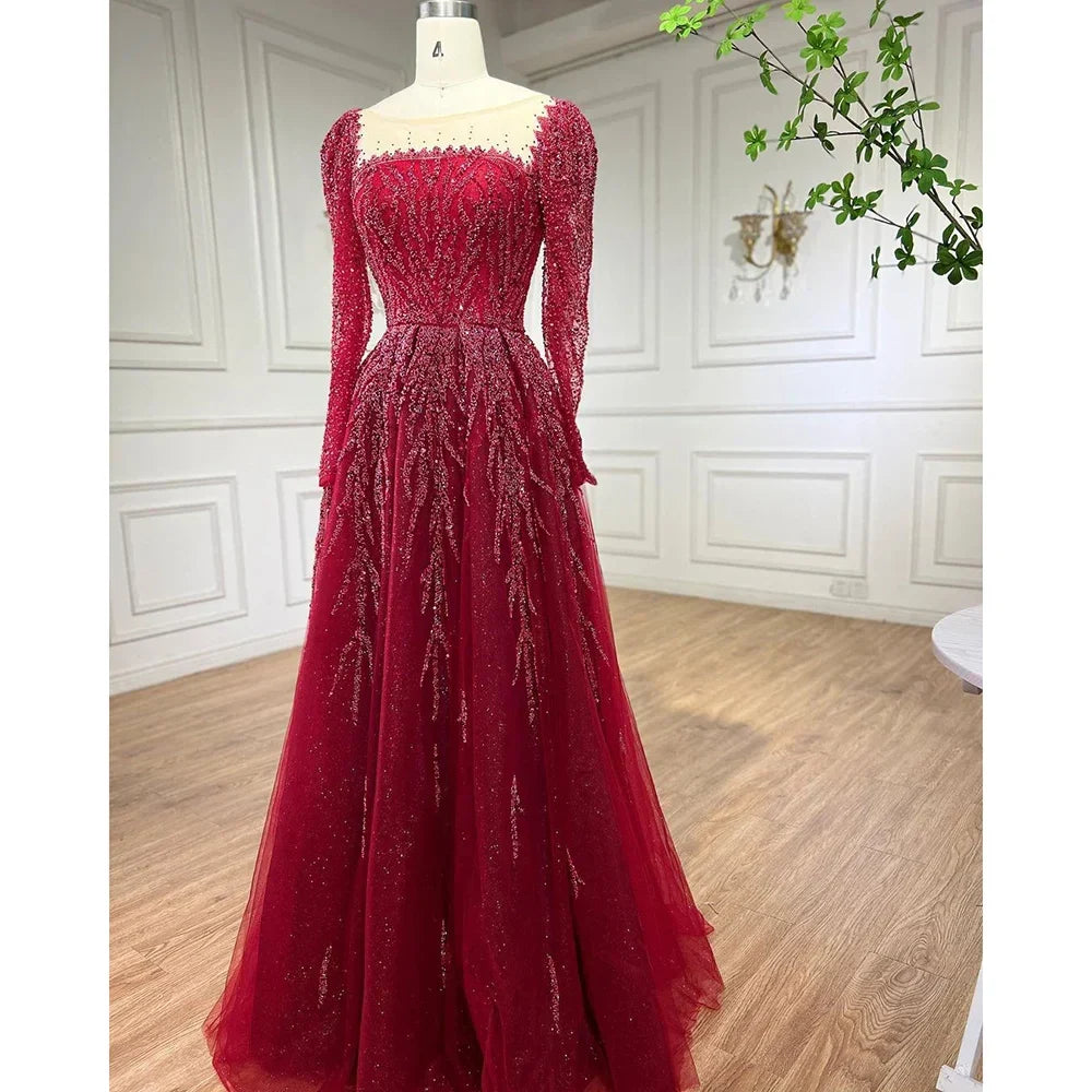 Luxury Pink Long Sleeves Dubai Evening Dresses Gowns For Party LA71915