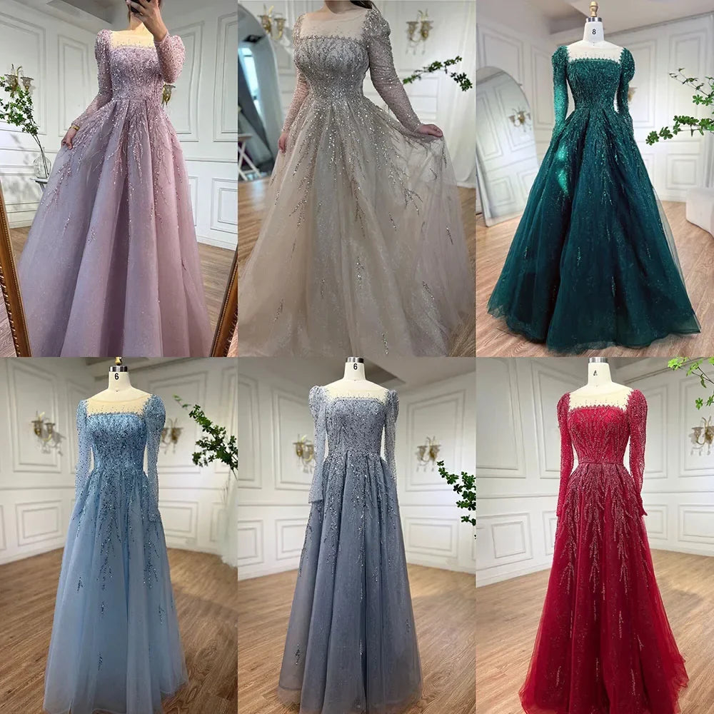 Luxury Pink Long Sleeves Dubai Evening Dresses Gowns For Party LA71915