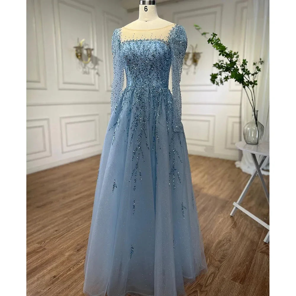 Luxury Pink Long Sleeves Dubai Evening Dresses Gowns For Party LA71915