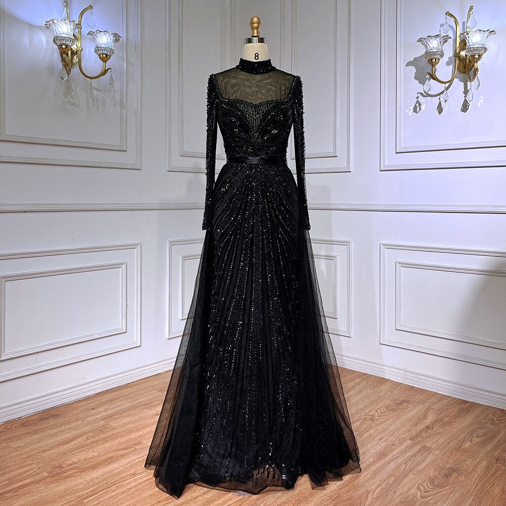 Luxury Nude Muslim Beaded Tassel Mermaid Evening Wedding Party Dresses LA71533