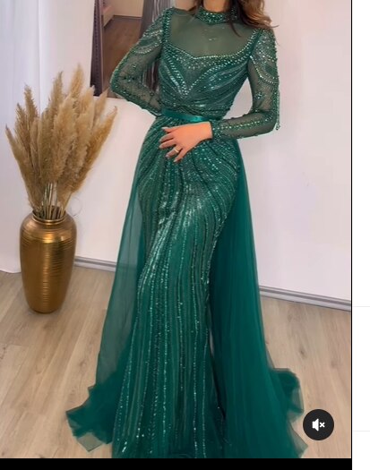 Luxury Nude Muslim Beaded Tassel Mermaid Evening Wedding Party Dresses LA71533