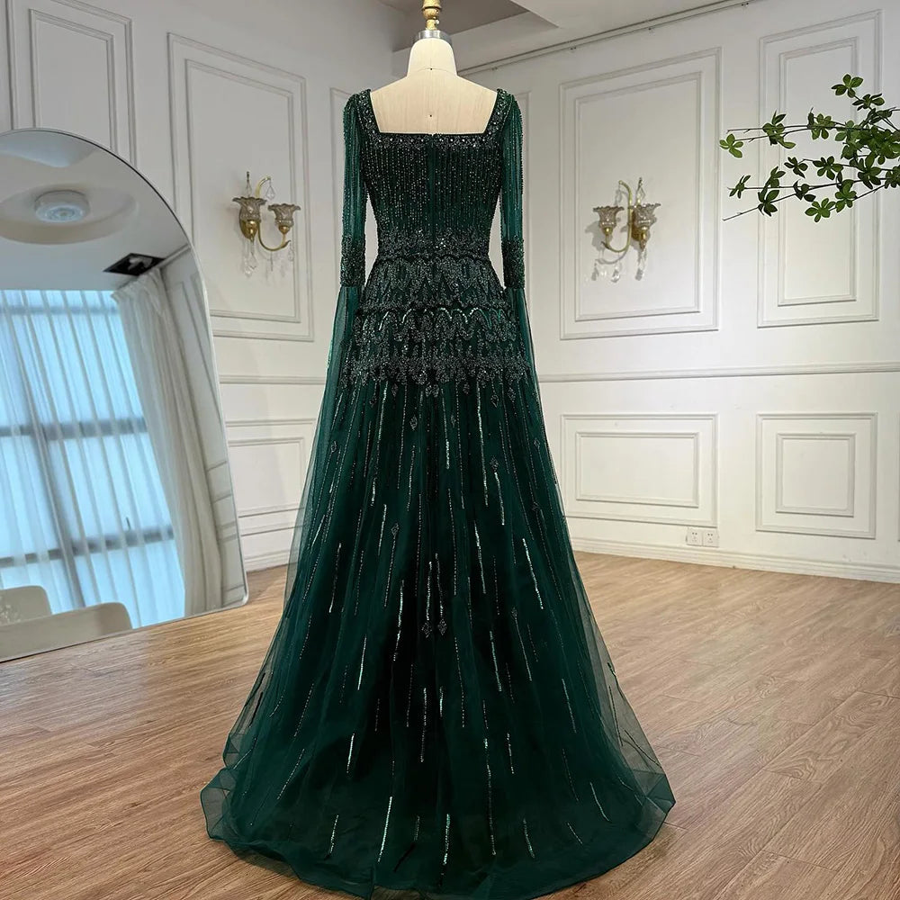 Caramel A-Line Evening Dress with Beaded Cape Sleeves LA73089