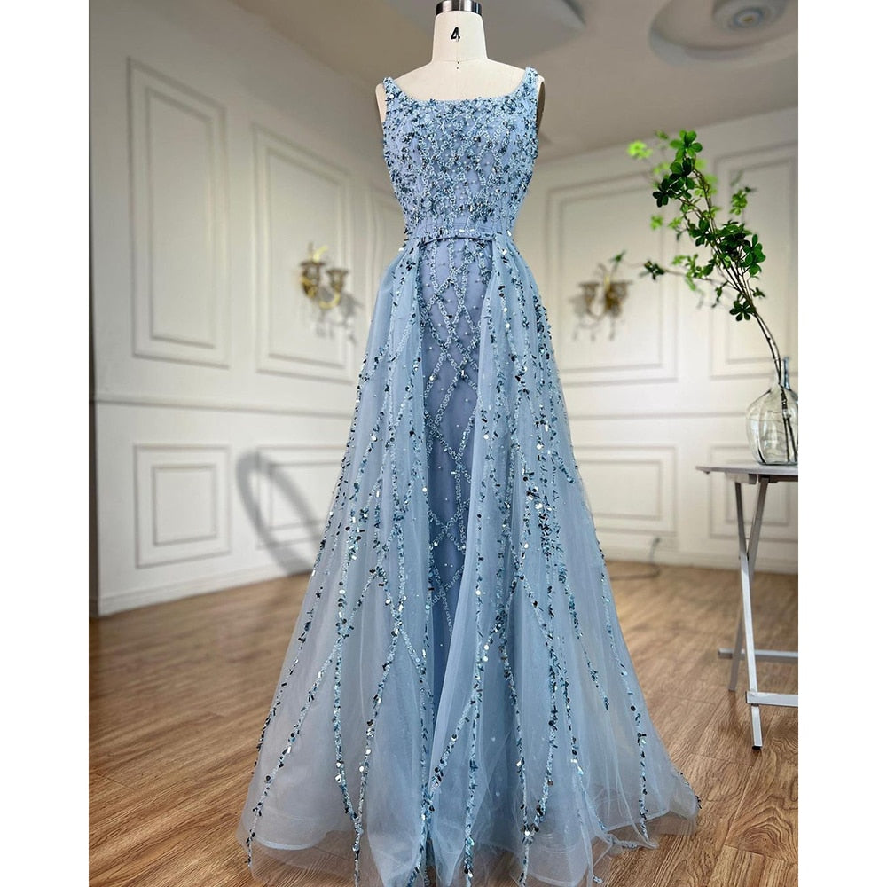 Luxury Beaded emermad green Mermaid Evening Dress With Overskirt LA70765