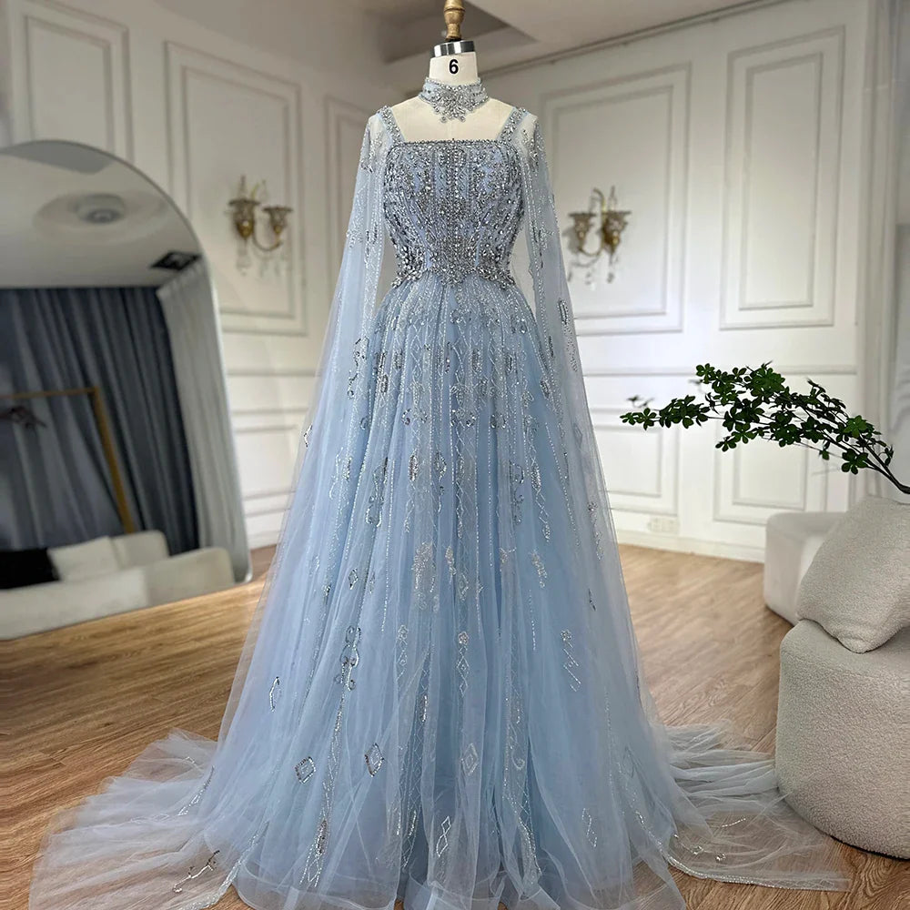 Luxury Nude A-Line Crystal Beaded Arabic Evening Dress LA72764