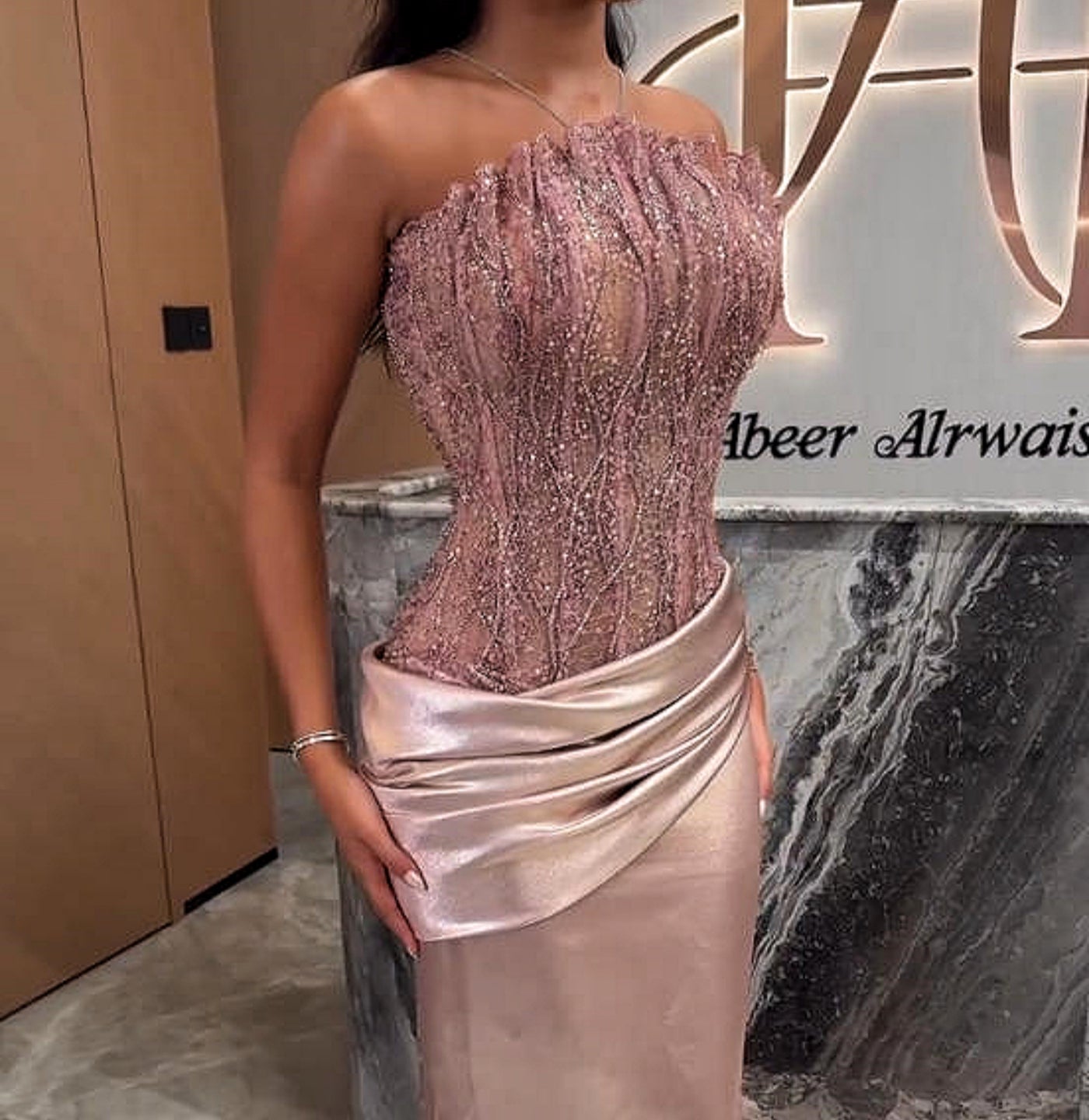 Luxury Saudi Arabia Pink Corset Mermaid Beaded Evening Dress LA73628
