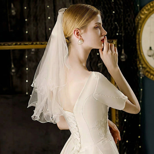 Vintage Bow-Knot Pearl Bridal Veil