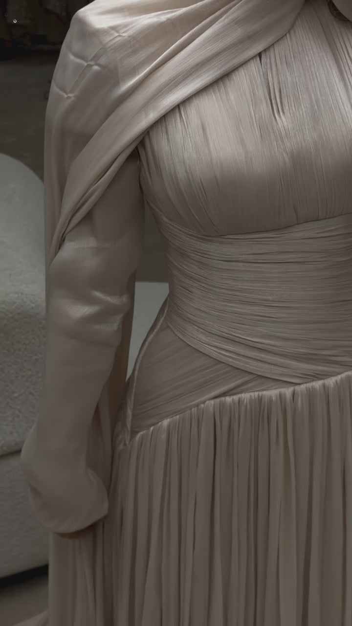 Modest Beige Corset Long Evening Dress With Cape LA73418